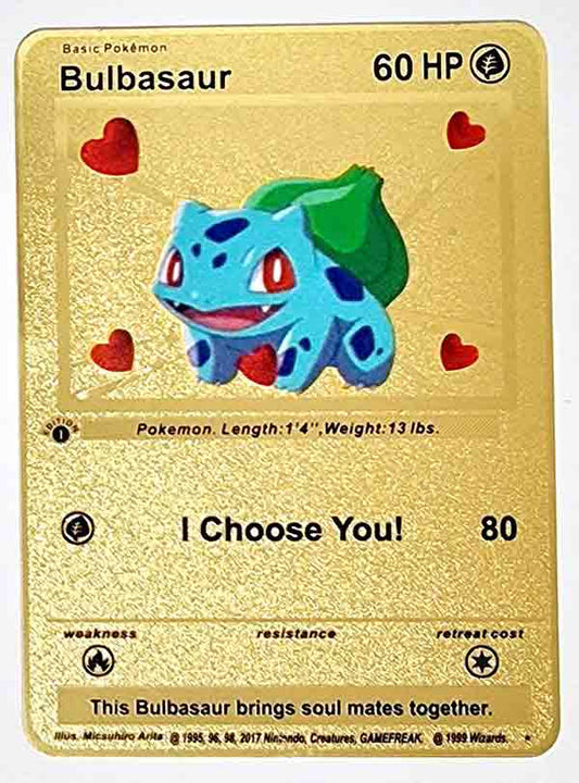 Bulbasaur "I choose you" Valentines Day, Anniversary, Pokemon Gift, Metal Card - Kawai Gift Store