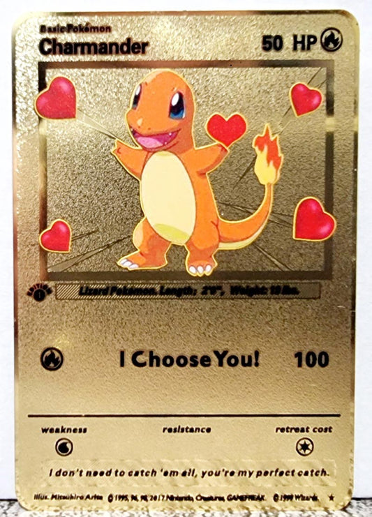 Charmander "I choose you" Valentines Day, Anniversary, Pokemon Gift, Metal Card - Kawai Gift Store