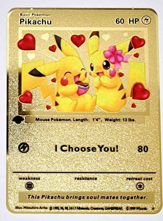 Pikachu Couple Gold Metal Card "I choose you" Valentines Day Anniversary Gift Occasion Pokemon - Kawai Gift Store